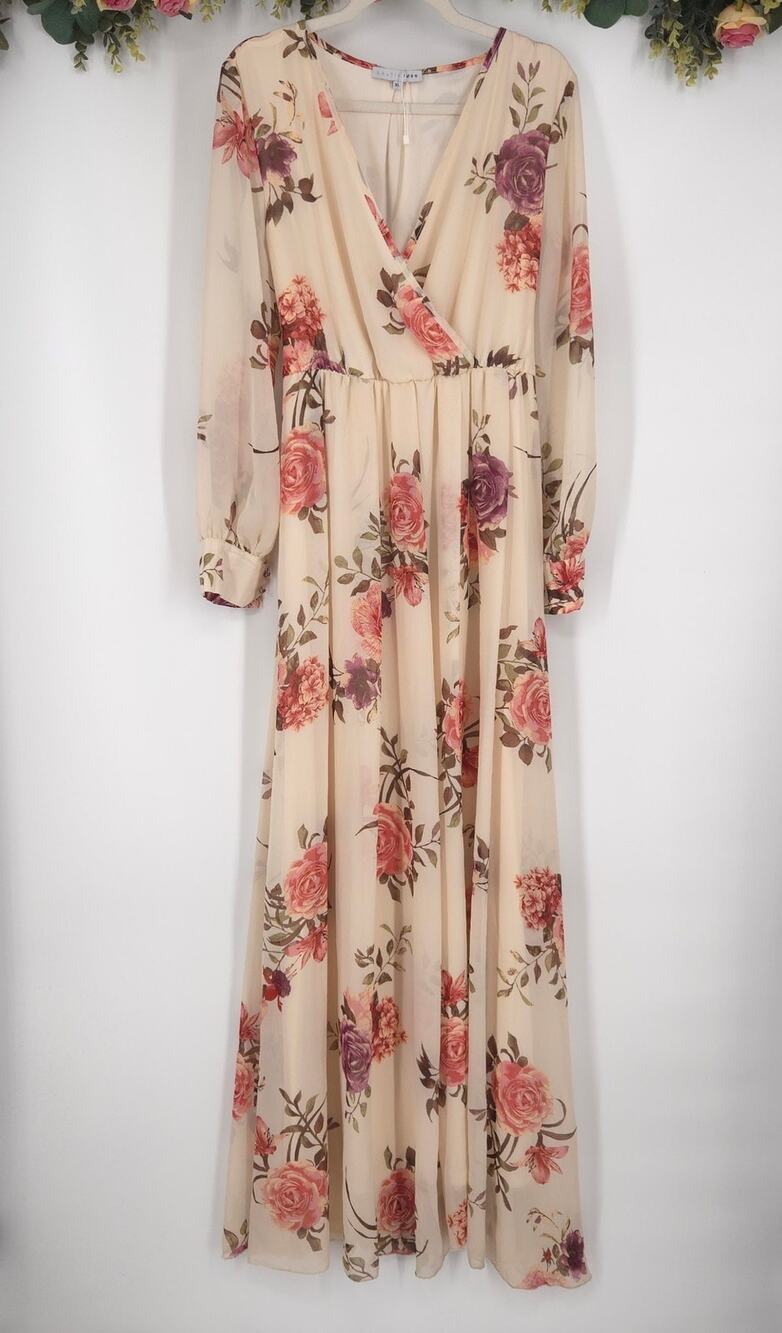 Baltic Born Cream Floral Long Sleeve Maxi Dress Size XL NWOT